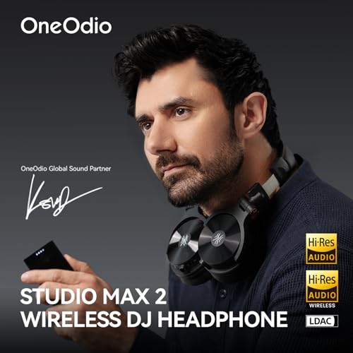 OneOdio Studio Max 2 Kabellose DJ-Kopfhörer – 9 ms Niedriglatenz, 120h Akku, LDAC, Hi-Res Wireless, 4 Modi (Transmitter/Bluetooth/3.5mm/6.35mm), Professionell für Studio/Mixing/Keyboard/Gaming Bild 2