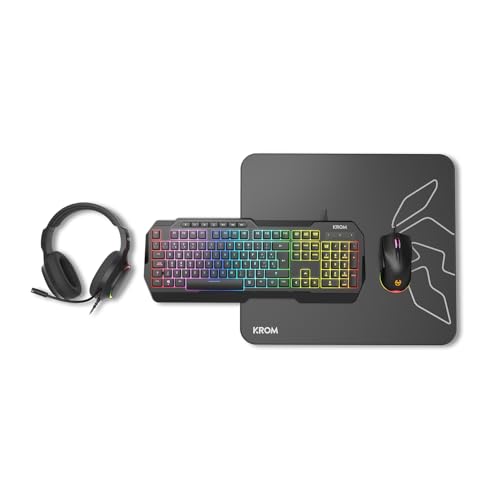 KROM KENTA - 4-in-1-Gaming-Combo - RGB-Rainbow-Tastatur, Spanisches Layout, Antighosting, optische 7200-DPI-Maus, 50-mm-Stereo-Headset und 450x400x3-mm-Mauspad, Farbe Schwarz Bild 2