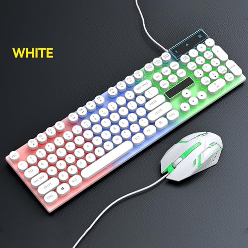 Asixxsix Tastatur- und Maus-Set, Kabelgebundene Tastatur und Maus mit Farbiger LED-Hintergrundbeleuchtung, Gaming- und -Set für Computer, Laptop, PC, Büro, Business und Gaming (White) Bild 2