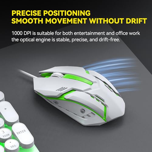 Asixxsix Tastatur- und Maus-Set, Kabelgebundene Tastatur und Maus mit Farbiger LED-Hintergrundbeleuchtung, Gaming- und -Set für Computer, Laptop, PC, Büro, Business und Gaming (White) Bild 3