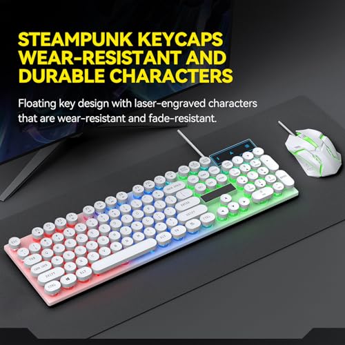 Asixxsix Tastatur- und Maus-Set, Kabelgebundene Tastatur und Maus mit Farbiger LED-Hintergrundbeleuchtung, Gaming- und -Set für Computer, Laptop, PC, Büro, Business und Gaming (White) Bild 5