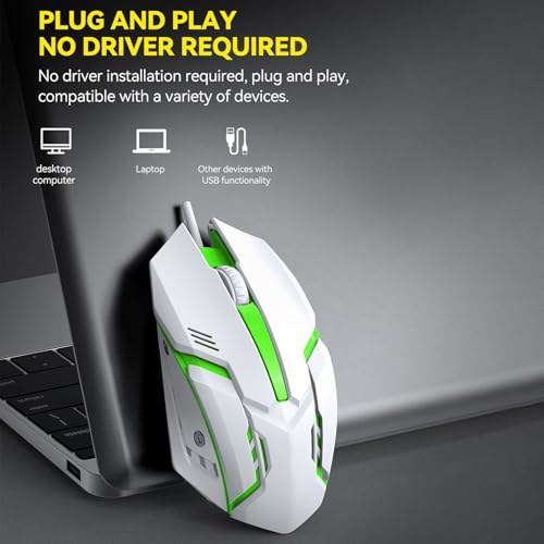 Asixxsix Tastatur- und Maus-Set, Kabelgebundene Tastatur und Maus mit Farbiger LED-Hintergrundbeleuchtung, Gaming- und -Set für Computer, Laptop, PC, Büro, Business und Gaming (White) Bild 6