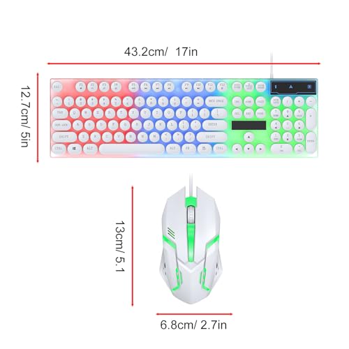 Asixxsix Tastatur- und Maus-Set, Kabelgebundene Tastatur und Maus mit Farbiger LED-Hintergrundbeleuchtung, Gaming- und -Set für Computer, Laptop, PC, Büro, Business und Gaming (White) Bild 7