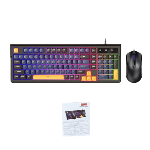 Denash Gaming-Tastatur- und Maus-Kombination, Ergonomisches Design mit RGB-Hintergrundbeleuchtung, Kompaktem 98-Tasten-Layout und 6-Tasten-Maus, mit Einstellbarer DPI Bis zu 7200, (Blaues schwarzes Bild 1