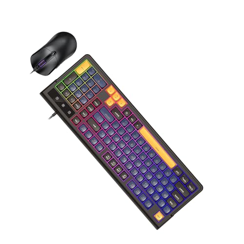 Denash Gaming-Tastatur- und Maus-Kombination, Ergonomisches Design mit RGB-Hintergrundbeleuchtung, Kompaktem 98-Tasten-Layout und 6-Tasten-Maus, mit Einstellbarer DPI Bis zu 7200, (Blaues schwarzes Bild 3
