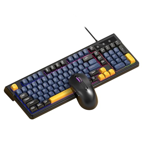 Denash Gaming-Tastatur- und Maus-Kombination, Ergonomisches Design mit RGB-Hintergrundbeleuchtung, Kompaktem 98-Tasten-Layout und 6-Tasten-Maus, mit Einstellbarer DPI Bis zu 7200, (Blaues schwarzes Bild 4