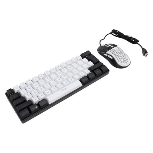 Jiawu 61-Tasten-RGB-beleuchtete Tastatur-Maus-Kombination, Kabelgebundene Mechanische Gaming-Tastatur mit Verstellbaren Füßen, Mehrfarbige LED-Hintergrundbeleuchtung (Weiße Mitte, schwarzer Rahmen) Bild 2