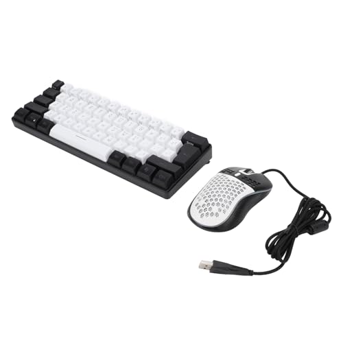 Jiawu 61-Tasten-RGB-beleuchtete Tastatur-Maus-Kombination, Kabelgebundene Mechanische Gaming-Tastatur mit Verstellbaren Füßen, Mehrfarbige LED-Hintergrundbeleuchtung (Weiße Mitte, schwarzer Rahmen) Bild 5