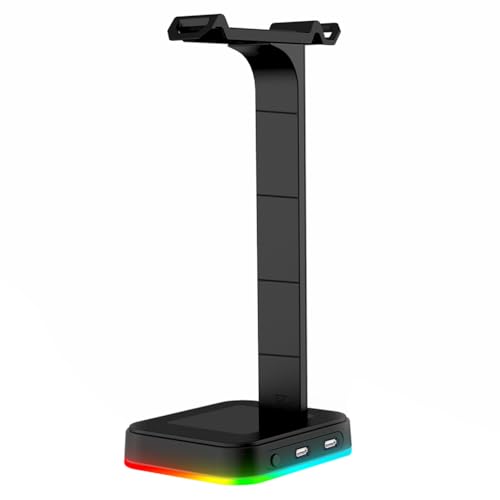 Cabilock Kopfhörerhalterung mit RGB Beleuchtung und Zwei USB Anschlüssen Verstellbarer und Stabiler Desktop Headset Ständer aus Robustem Abs Material für Gaming Headsets Bild 1