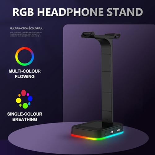 Cabilock Kopfhörerhalterung mit RGB Beleuchtung und Zwei USB Anschlüssen Verstellbarer und Stabiler Desktop Headset Ständer aus Robustem Abs Material für Gaming Headsets Bild 4