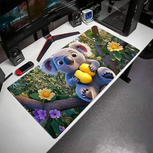 Gaming Mauspad, 100x200cmx3mm GroßEs Mousepad,wasserdichte Gewebe, Rutschfester Gummiunterseite, BüRobedarf, Verbesserte PräZision Und Geschwindigkeit, Blumen Koala JX2B-313 Bild 3