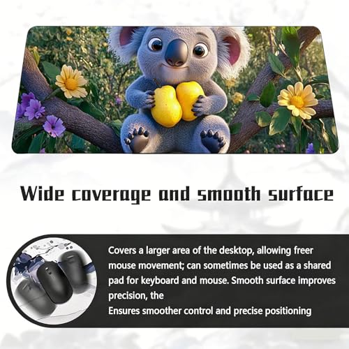 Gaming Mauspad, 100x200cmx3mm GroßEs Mousepad,wasserdichte Gewebe, Rutschfester Gummiunterseite, BüRobedarf, Verbesserte PräZision Und Geschwindigkeit, Blumen Koala JX2B-313 Bild 6