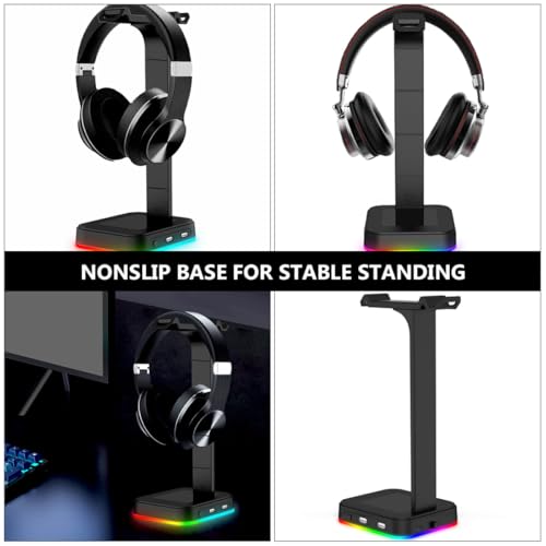 Cabilock Gaming Kopfhörerhalterung mit Zwei USB Anschlüssen RGB LED Beleuchtung rutschfeste Abs Basis Geeignet für Over Ear Headsets Am Schreibtisch Bild 3