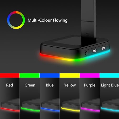 Cabilock Gaming Kopfhörerhalterung mit Zwei USB Anschlüssen RGB LED Beleuchtung rutschfeste Abs Basis Geeignet für Over Ear Headsets Am Schreibtisch Bild 5