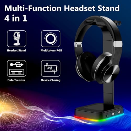 Cabilock Gaming Kopfhörerhalterung mit Zwei USB Anschlüssen RGB LED Beleuchtung rutschfeste Abs Basis Geeignet für Over Ear Headsets Am Schreibtisch Bild 6