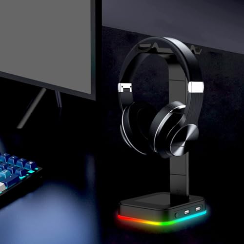 Cabilock Gaming Kopfhörerhalterung mit Zwei USB Anschlüssen RGB LED Beleuchtung rutschfeste Abs Basis Geeignet für Over Ear Headsets Am Schreibtisch Bild 7