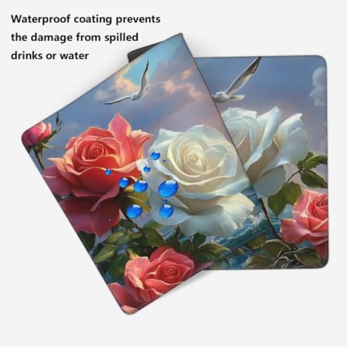 Mauspad XXL 1200x600mm, Weiße Rose Mousepad XXL Mauspad Gaming Meer Mouse Pad mit Genähten Kanten, Rutschfest und Wasserabweisend Schreibtisch Unterlage Groß Desk Mat für Tastatur und Maus -MP1106 Bild 4