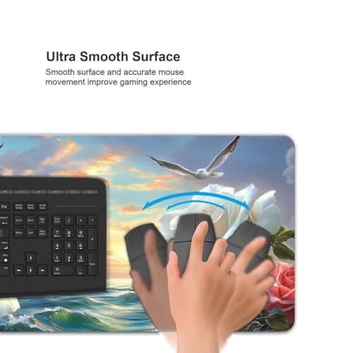 Mauspad XXL 1200x600mm, Weiße Rose Mousepad XXL Mauspad Gaming Meer Mouse Pad mit Genähten Kanten, Rutschfest und Wasserabweisend Schreibtisch Unterlage Groß Desk Mat für Tastatur und Maus -MP1106 Bild 5