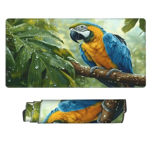 Gaming Mauspad XXL Grüne Blätter, Großes Mousepad 1200 x 600 x 3 mm, Mouse Pad Groß, Schreibtischunterlage Papagei Wasserdicht, Genähte Kanten Mauspads, rutschfeste Gummibasis Maus Pad -MP1129 Bild 1