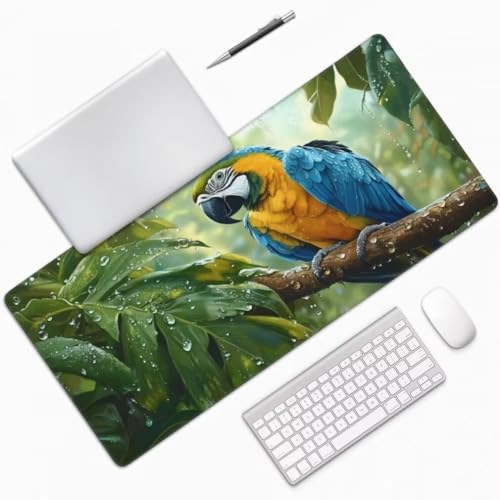 Gaming Mauspad XXL Grüne Blätter, Großes Mousepad 1200 x 600 x 3 mm, Mouse Pad Groß, Schreibtischunterlage Papagei Wasserdicht, Genähte Kanten Mauspads, rutschfeste Gummibasis Maus Pad -MP1129 Bild 3