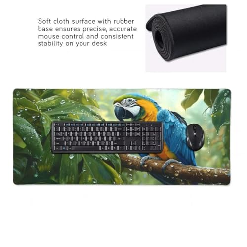 Gaming Mauspad XXL Grüne Blätter, Großes Mousepad 1200 x 600 x 3 mm, Mouse Pad Groß, Schreibtischunterlage Papagei Wasserdicht, Genähte Kanten Mauspads, rutschfeste Gummibasis Maus Pad -MP1129 Bild 4