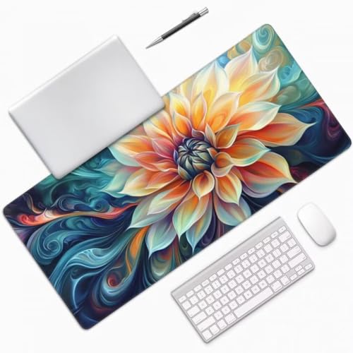 Gaming Mauspad XXL Chrysantheme, Großes Mousepad 1200 x 600 x 3 mm, Mouse Pad Groß, Schreibtischunterlage Blumen Wasserdicht, Genähte Kanten Mauspads, rutschfeste Gummibasis Maus Pad -MP1085 Bild 3