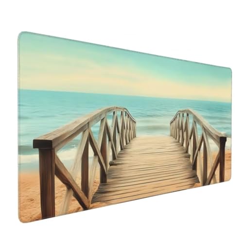 Mauspad XXL 1200x600mm, Holzbrücke Mousepad XXL Mauspad Gaming Meer Mouse Pad mit Genähten Kanten, Rutschfest und Wasserabweisend Schreibtisch Unterlage Groß Desk Mat für Tastatur und Maus -MP1110 Bild 1