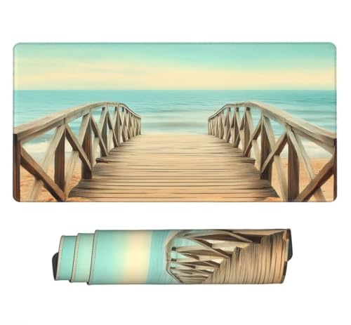 Mauspad XXL 1200x600mm, Holzbrücke Mousepad XXL Mauspad Gaming Meer Mouse Pad mit Genähten Kanten, Rutschfest und Wasserabweisend Schreibtisch Unterlage Groß Desk Mat für Tastatur und Maus -MP1110 Bild 2
