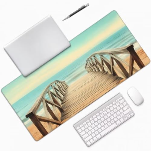 Mauspad XXL 1200x600mm, Holzbrücke Mousepad XXL Mauspad Gaming Meer Mouse Pad mit Genähten Kanten, Rutschfest und Wasserabweisend Schreibtisch Unterlage Groß Desk Mat für Tastatur und Maus -MP1110 Bild 3