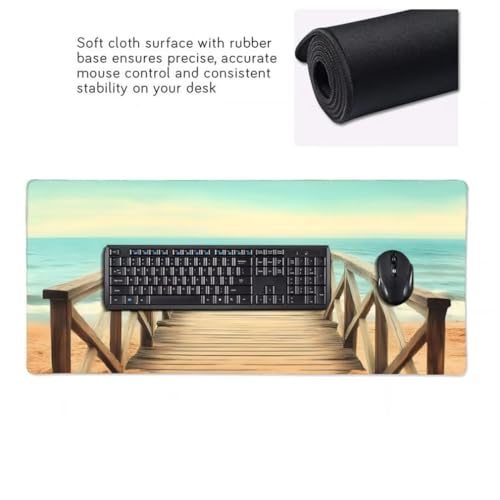 Mauspad XXL 1200x600mm, Holzbrücke Mousepad XXL Mauspad Gaming Meer Mouse Pad mit Genähten Kanten, Rutschfest und Wasserabweisend Schreibtisch Unterlage Groß Desk Mat für Tastatur und Maus -MP1110 Bild 5