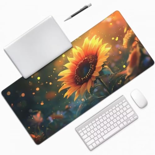Gaming Mauspad XXL Sonnenblumen, Großes Mousepad 1200 x 600 x 3 mm, Mouse Pad Groß, Schreibtischunterlage Blumen Wasserdicht, Genähte Kanten Mauspads, rutschfeste Gummibasis Maus Pad -MP1099 Bild 3