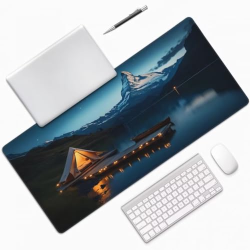 Gaming Mauspad XXL See, Großes Mousepad 800 x 400 x 3 mm, Mouse Pad Groß, Schreibtischunterlage Schneebedeckte Berge Wasserdicht, Genähte Kanten Mauspads, rutschfeste Gummibasis Maus Pad -MP1103 Bild 3