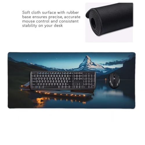 Gaming Mauspad XXL See, Großes Mousepad 800 x 400 x 3 mm, Mouse Pad Groß, Schreibtischunterlage Schneebedeckte Berge Wasserdicht, Genähte Kanten Mauspads, rutschfeste Gummibasis Maus Pad -MP1103 Bild 4