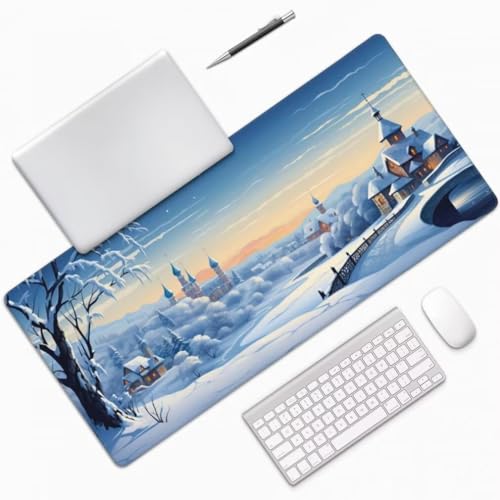 Gaming Mauspad XXL Winterlandschaft, Großes Mousepad 1000 x 500 x 3 mm, Mouse Pad Groß, Schreibtischunterlage Burg Wasserdicht, Genähte Kanten Mauspads, rutschfeste Gummibasis Maus Pad -MP1059 Bild 3