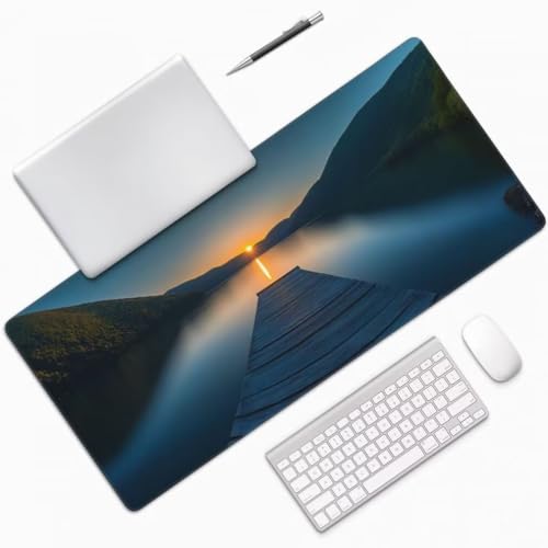 Gaming Mauspad XXL See, Großes Mousepad 1200 x 600 x 3 mm, Mouse Pad Groß, Schreibtischunterlage Sonnenuntergang Wasserdicht, Genähte Kanten Mauspads, rutschfeste Gummibasis Maus Pad -MP1111 Bild 3