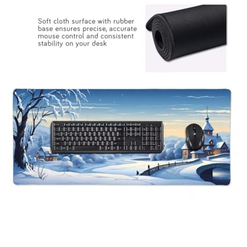 Gaming Mauspad XXL Winterlandschaft, Großes Mousepad 900 x 400 x 3 mm, Mouse Pad Groß, Schreibtischunterlage Burg Wasserdicht, Genähte Kanten Mauspads, rutschfeste Gummibasis Maus Pad -MP1059 Bild 4