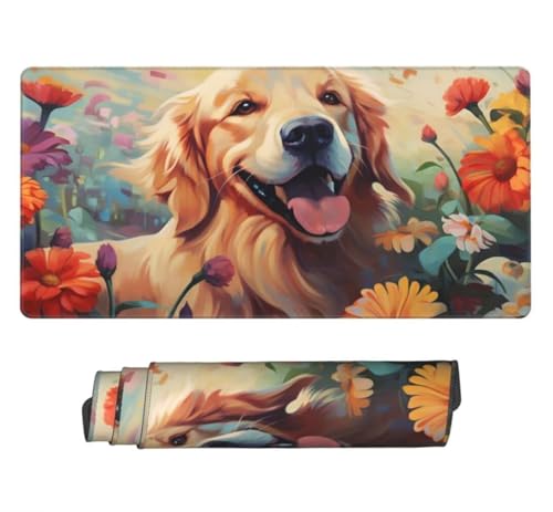 Mauspad XXL 1200x600mm, Hund Mousepad XXL Mauspad Gaming Blumen Mouse Pad mit Genähten Kanten, Rutschfest und Wasserabweisend Schreibtisch Unterlage Groß Desk Mat für Tastatur und Maus -MP1058 Bild 1