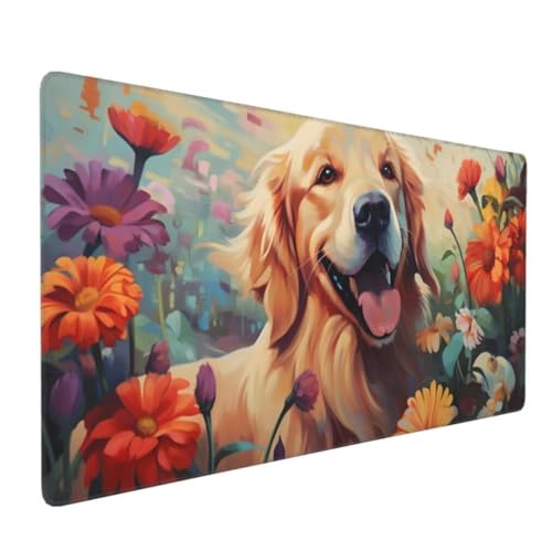 Mauspad XXL 1200x600mm, Hund Mousepad XXL Mauspad Gaming Blumen Mouse Pad mit Genähten Kanten, Rutschfest und Wasserabweisend Schreibtisch Unterlage Groß Desk Mat für Tastatur und Maus -MP1058 Bild 2