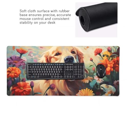 Mauspad XXL 1200x600mm, Hund Mousepad XXL Mauspad Gaming Blumen Mouse Pad mit Genähten Kanten, Rutschfest und Wasserabweisend Schreibtisch Unterlage Groß Desk Mat für Tastatur und Maus -MP1058 Bild 4