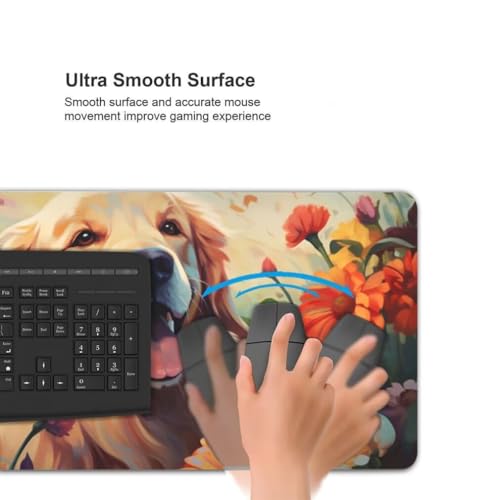 Mauspad XXL 1200x600mm, Hund Mousepad XXL Mauspad Gaming Blumen Mouse Pad mit Genähten Kanten, Rutschfest und Wasserabweisend Schreibtisch Unterlage Groß Desk Mat für Tastatur und Maus -MP1058 Bild 6