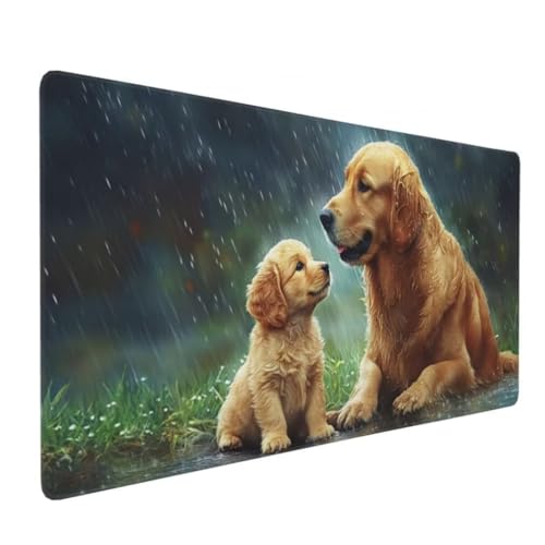 Mauspad XXL 1200x600mm, Hunde Im Regen Mousepad XXL Mauspad Gaming Tiere Mouse Pad mit Genähten Kanten, Rutschfest Schreibtisch Unterlage Groß Desk Mat für Tastatur und Maus PC Zubehör -MP1124 Bild 2