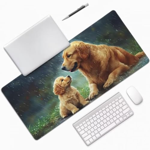 Mauspad XXL 1200x600mm, Hunde Im Regen Mousepad XXL Mauspad Gaming Tiere Mouse Pad mit Genähten Kanten, Rutschfest Schreibtisch Unterlage Groß Desk Mat für Tastatur und Maus PC Zubehör -MP1124 Bild 3