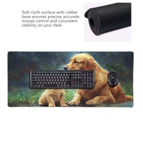 Mauspad XXL 1200x600mm, Hunde Im Regen Mousepad XXL Mauspad Gaming Tiere Mouse Pad mit Genähten Kanten, Rutschfest Schreibtisch Unterlage Groß Desk Mat für Tastatur und Maus PC Zubehör -MP1124 Bild 6