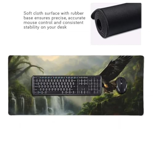 Gaming Mauspad XXL Adler, Großes Mousepad 900 x 400 x 3 mm, Mouse Pad Groß, Schreibtischunterlage Wasserfall Wald Wasserdicht, Genähte Kanten Mauspads, rutschfeste Gummibasis Maus Pad -MP1131 Bild 4