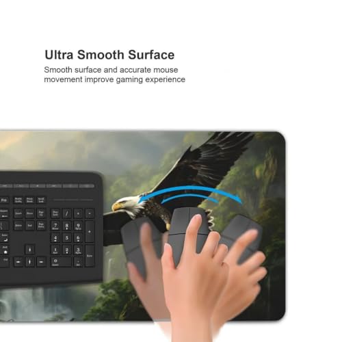 Gaming Mauspad XXL Adler, Großes Mousepad 900 x 400 x 3 mm, Mouse Pad Groß, Schreibtischunterlage Wasserfall Wald Wasserdicht, Genähte Kanten Mauspads, rutschfeste Gummibasis Maus Pad -MP1131 Bild 6