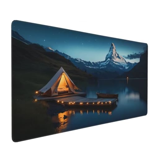 Gaming Mauspad XXL See, Großes Mousepad 900 x 400 x 3 mm, Mouse Pad Groß, Schreibtischunterlage Schneebedeckte Berge Wasserdicht, Genähte Kanten Mauspads, rutschfeste Gummibasis Maus Pad -MP1103 Bild 1