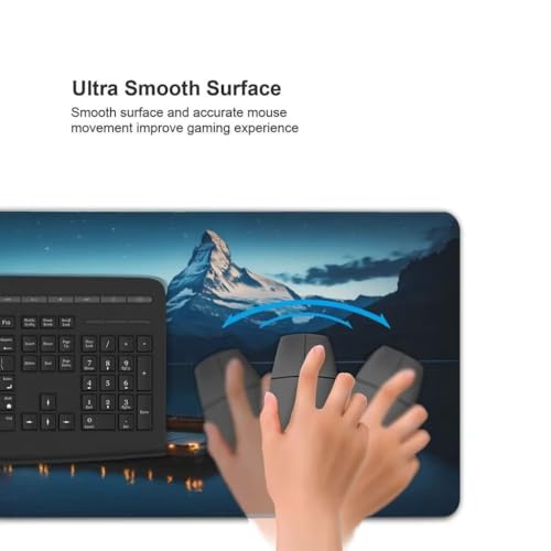 Gaming Mauspad XXL See, Großes Mousepad 900 x 400 x 3 mm, Mouse Pad Groß, Schreibtischunterlage Schneebedeckte Berge Wasserdicht, Genähte Kanten Mauspads, rutschfeste Gummibasis Maus Pad -MP1103 Bild 6