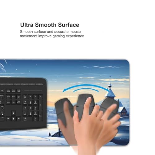 Gaming Mauspad XXL Winterlandschaft, Großes Mousepad 800 x 400 x 3 mm, Mouse Pad Groß, Schreibtischunterlage Burg Wasserdicht, Genähte Kanten Mauspads, rutschfeste Gummibasis Maus Pad -MP1059 Bild 6