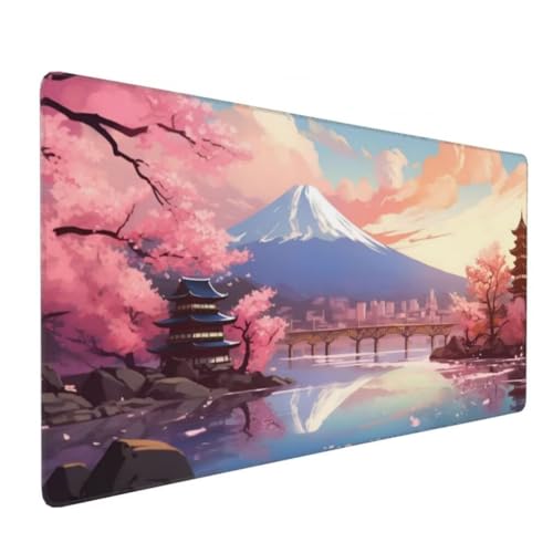 Mauspad XXL 1200x600mm, Japanische Kirschblüte Mousepad XXL Mauspad Gaming Berg Fuji Mouse Pad mit Genähten Kanten, Rutschfest Schreibtisch Unterlage Groß Desk Mat für Tastatur und Maus -MP1130 Bild 2
