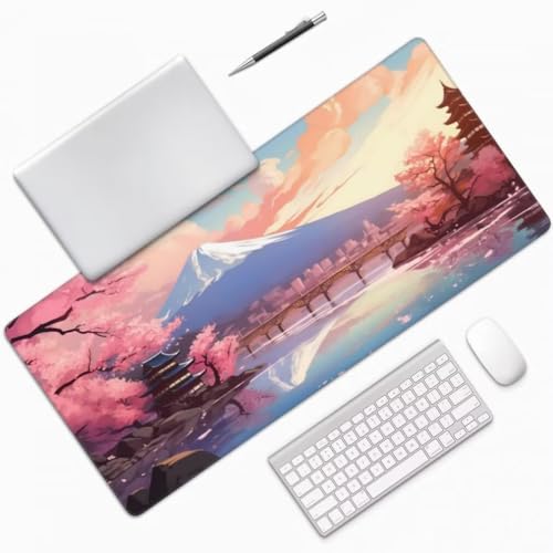 Mauspad XXL 1200x600mm, Japanische Kirschblüte Mousepad XXL Mauspad Gaming Berg Fuji Mouse Pad mit Genähten Kanten, Rutschfest Schreibtisch Unterlage Groß Desk Mat für Tastatur und Maus -MP1130 Bild 3